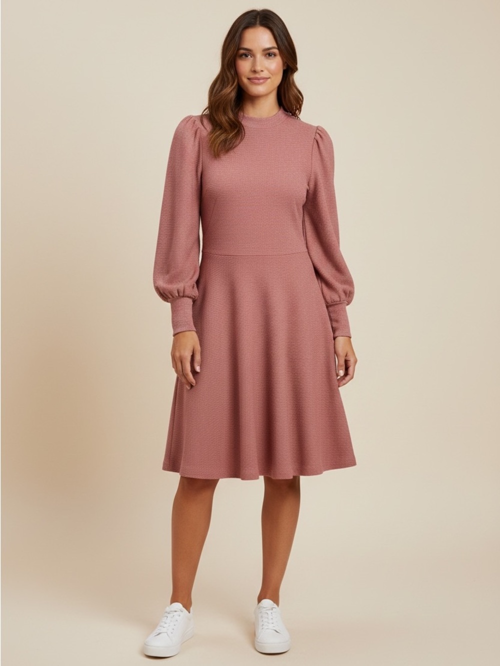 Gal Meets Glam Dusty Rose Puff-Sleeve Midi Dress